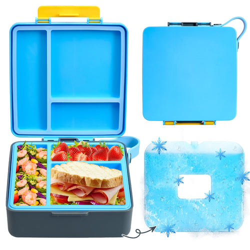 Boîte à Déjeuner Bento Pawtong Chill pour Enfants et Adultes avec Pack de Glace, Étanche à 3 Compartiments, Contenant pour Déjeuner Détachable avec Pack de Glace, Sans BPA, Compatible Micro-ondes et Lave-vaisselle (Bleu)