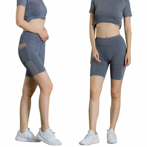 Short Yoga Haute Taille avec Poche Téléphone - Anti-Transpiration