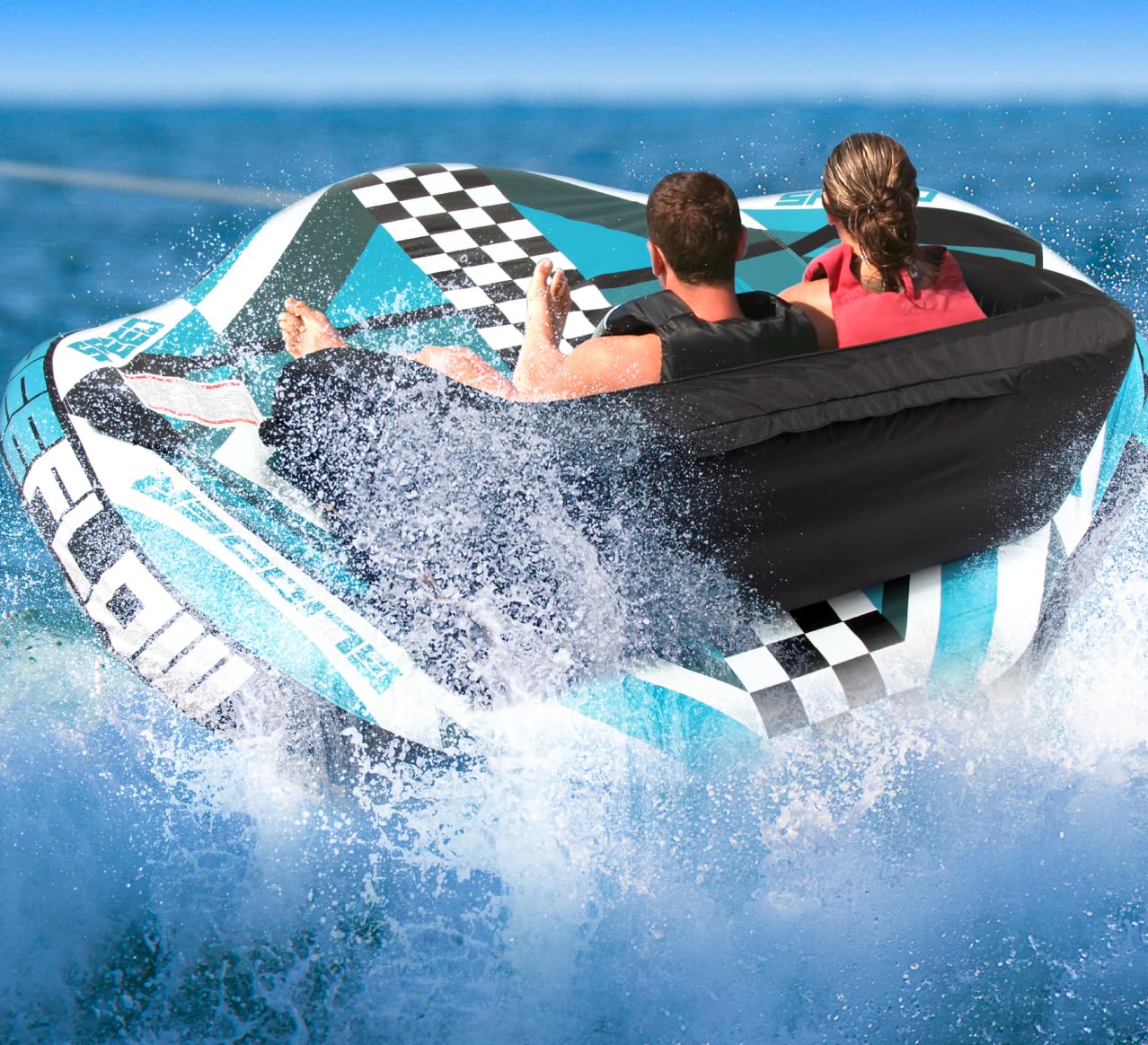 SereneLife Tube tractable pour 3 personnes, Tube pour sports nautiques gonflable pour 1 à 3 passagers avec points d'attache avant et arrière pour bateaux
