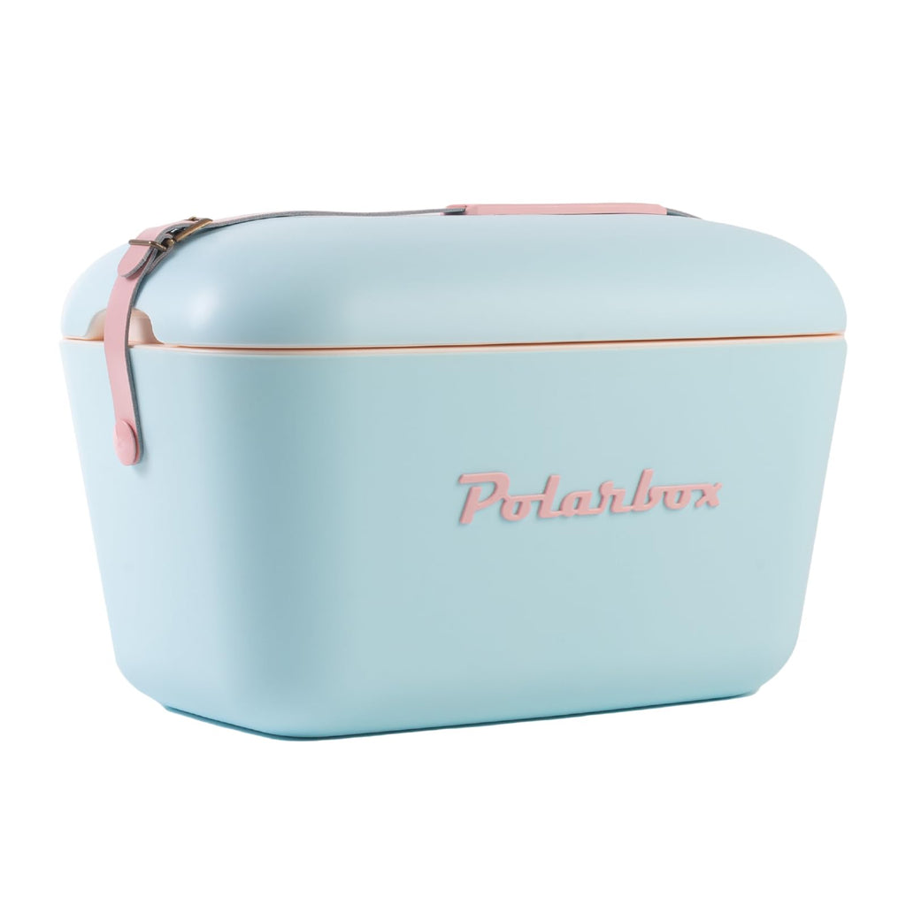 Polarbox Cooler - Glacière Rétro Plage Vintage, Boîte à Déjeuner de Pique-Nique, Sac Portable, Style Années 90, Grande Légèreté, pour Canettes, Bières et Boissons Gazeuses, 20L (Bleu Ciel Rose)