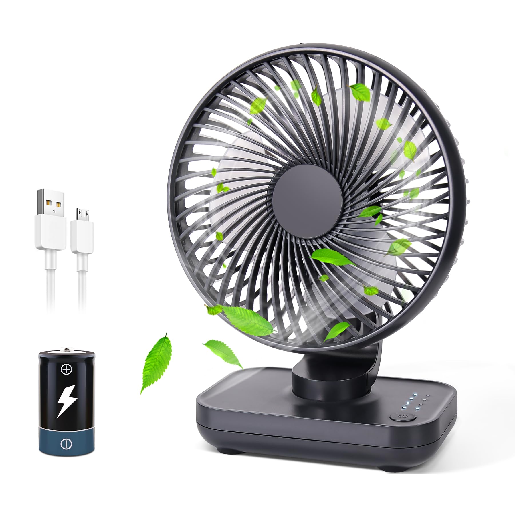 Ventilateur de Bureau Portable Batterie 3600mA Ventilateur Rechargeable Opéré par Batterie Petit Ventilateur Portable à Angle Réglable sur Deux Axes avec 4 Vitesses pour le Bureau à Domicile