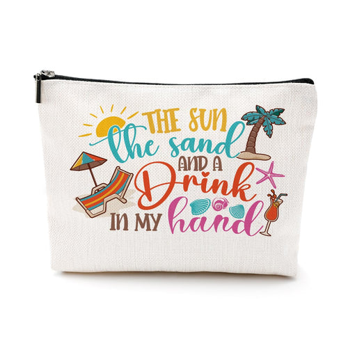Cadeaux de plage humoristiques pour femmes, trousse de cosmétique, cadeaux sur le thème de la plage pour amatrices de plage et d'été, sac de maquillage pour voyage entre filles, indispensables de plage pour la meilleure amie, anniversaire, Noël, graduatio