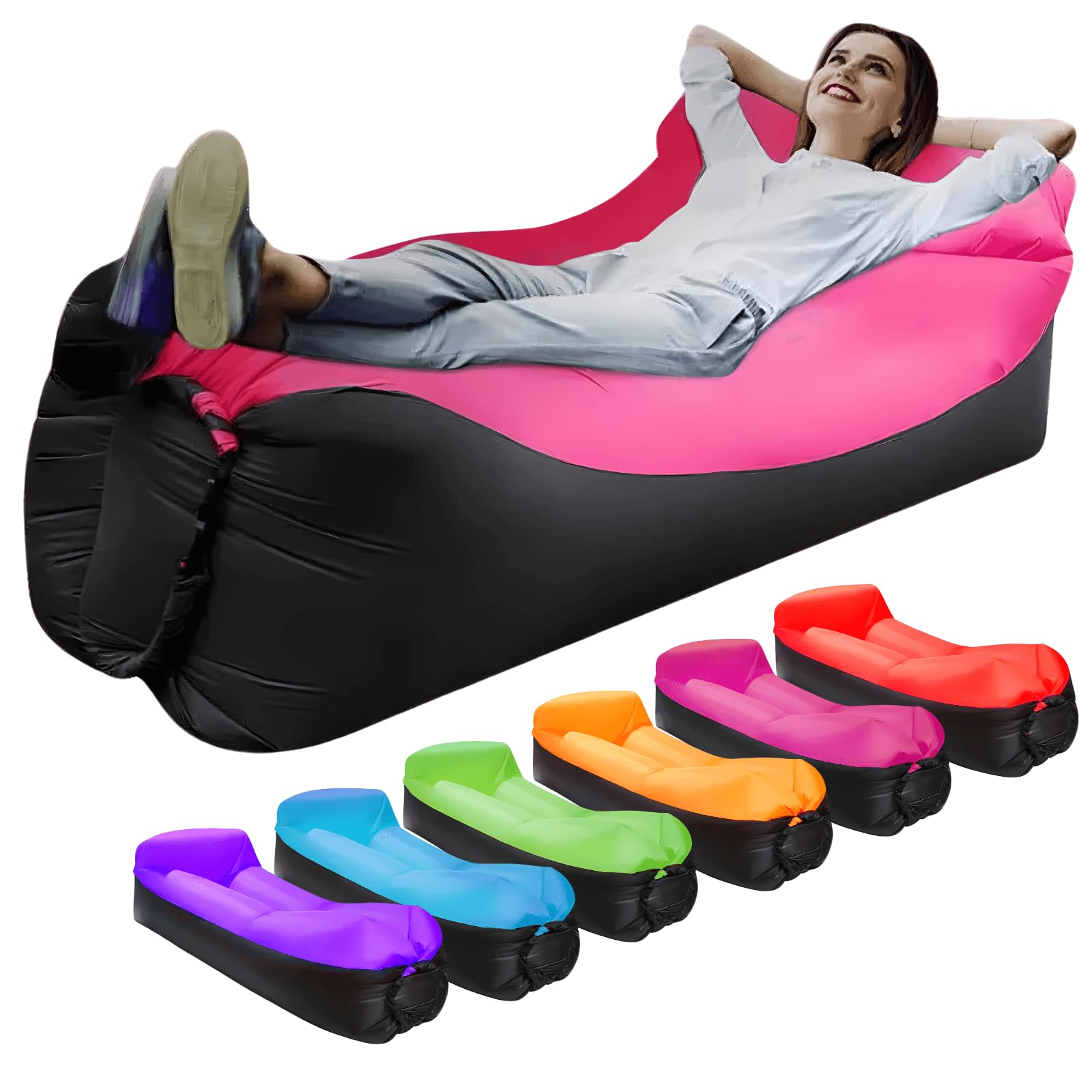 LONGJIN Canapé Gonflable, Hamac Aérien, Couchage Gonflable pour Camping, Idéal comme Fauteuil de Plage, Étanche et Anti-Fuite d'Air, Canapé Pochette, Siège Aérien pour l'Extérieur, Plage, Randonnée (Rose)