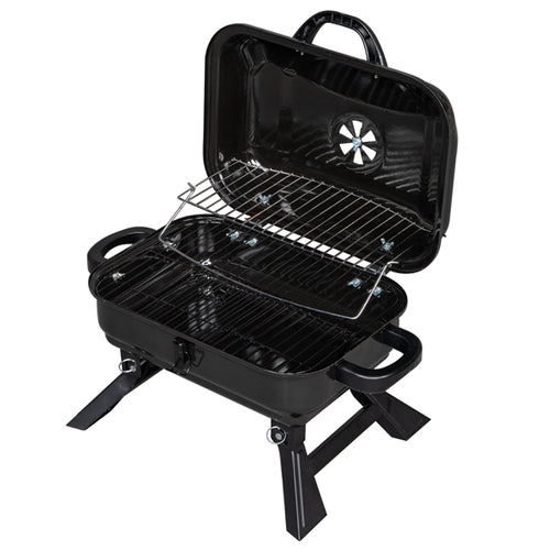 Le BBQ qui se plie comme une mallette. Charbon de bois, couvercle fumoir 2-en-1, prêt en 5min. Pique-nique, camping, balcon. Sac de transport inclus.
