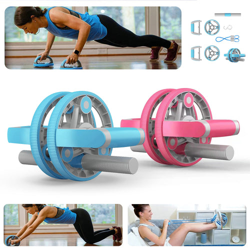 Roue Abdominale 3-en-1 + Élastiques - Abdos + Pompes + Bras