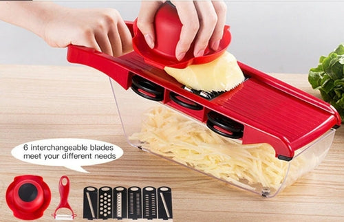 Mandoline de Cuisine 6 Lames Inox - Coupe Légumes Express + Bac