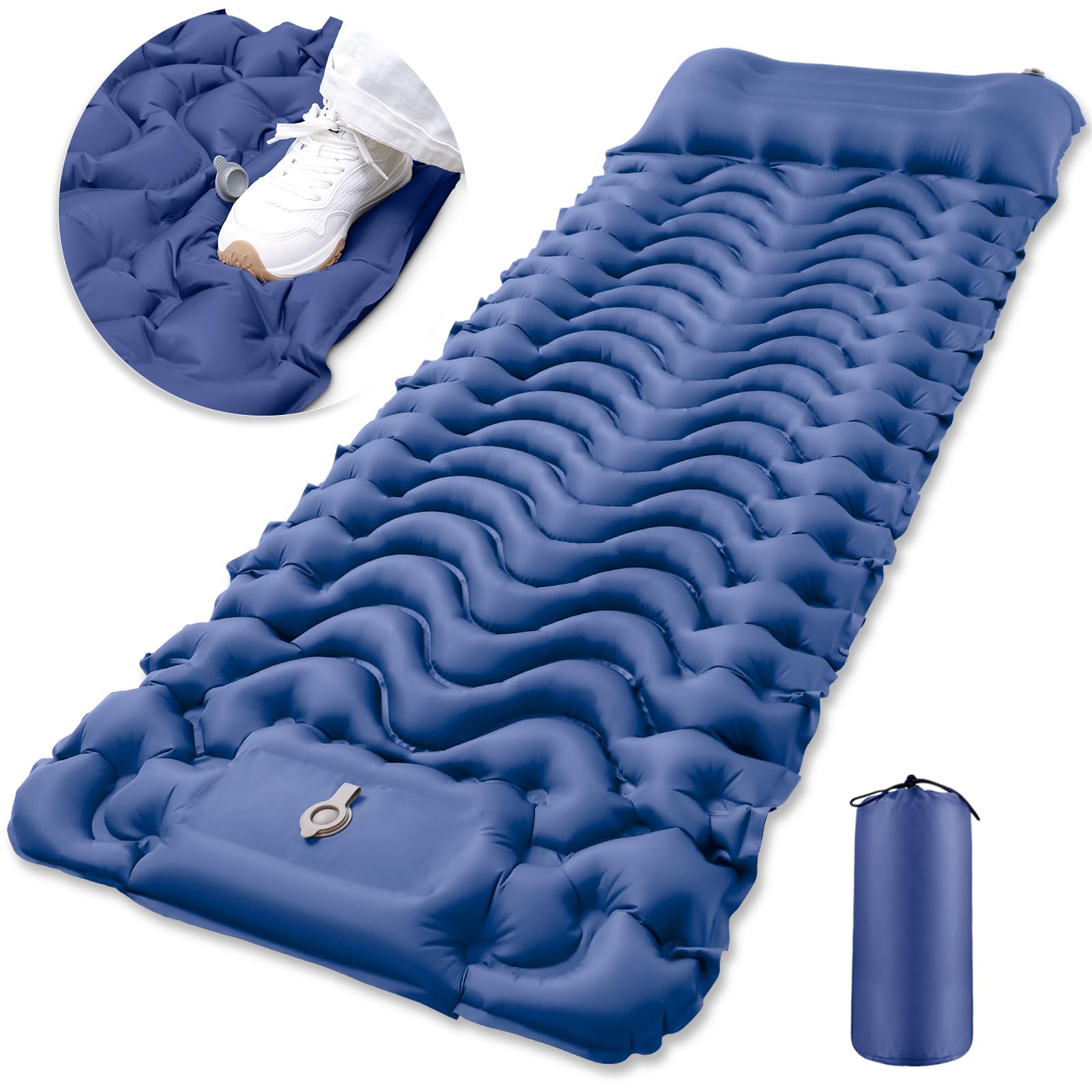 Matelas de Couchage Gonflable GDREAMT avec Oreiller Intégré et Pompe à Pied pour Camping, Randonnée et Voyage, Compact et Léger