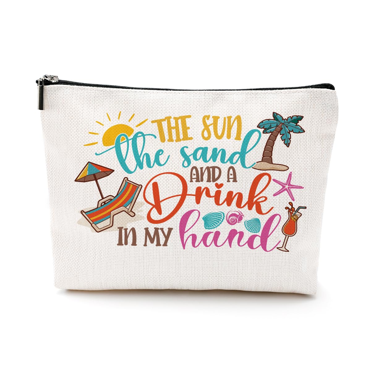 Cadeaux de plage humoristiques pour femmes, trousse de cosmétique, cadeaux sur le thème de la plage pour amatrices de plage et d'été, sac de maquillage pour voyage entre filles, indispensables de plage pour la meilleure amie, anniversaire, Noël, graduatio