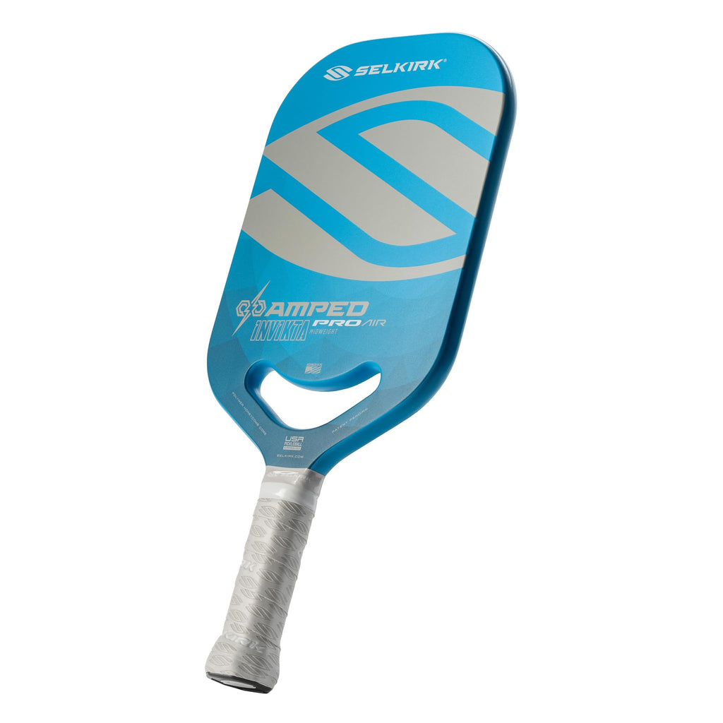 Raquette de Pickleball Selkirk Amped Pro Air 2025 | Raquette de Pickleball en Fibre de Verre avec Noyau Polypropylène X5+ de 16mm | Throatflex | Flex Foam | Raquettes de Pickleball Fabriquées aux USA | Invikta Bleu