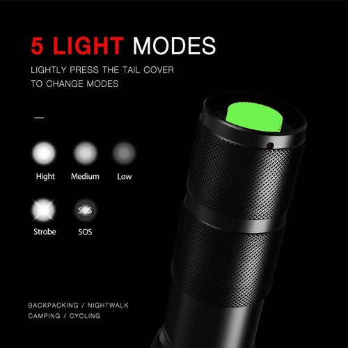 Malinex Lampe Tactique T6 Zoom 5 Modes - Batterie 18650 Incluse